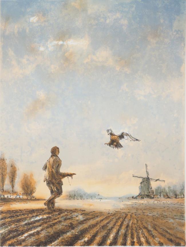Falconer near the mill by Aimé Daniel STEINLEN (1923-1996)
